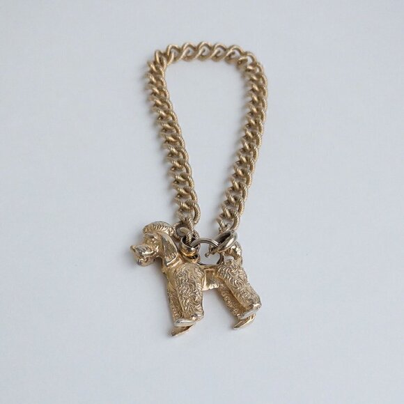 Rare Vintage Napier Dog Pendant Charm Bracelet Curb Link Chain Gold Tone - Picture 2 of 13